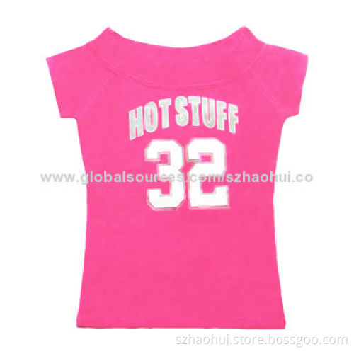 Ladies' 100% cotton printed T-shirt, special ribbed neck design, slim fit style, OEM order welcomed